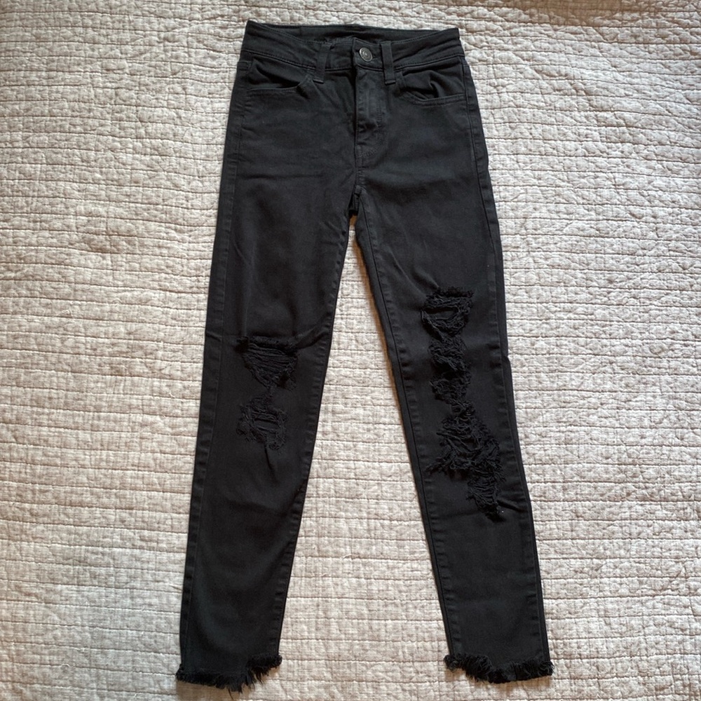 American Eagle Black Distressed Skinny Jeans - 00 Short
